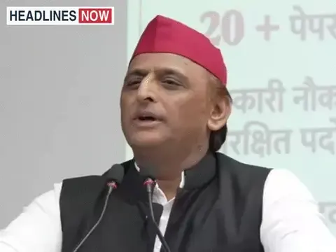 Akhilesh Yadav speaks during a press conference in Lucknow